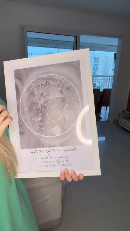 Quadro com o mapa do céu feito para a Julia